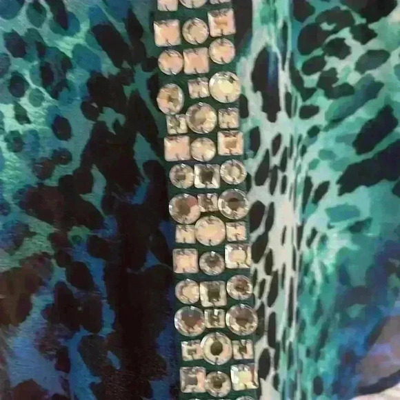 Chicos Women Blue Leopard Print Stone Lace Embellished Long Sleeve Shirt 0 - Picture 3 of 8